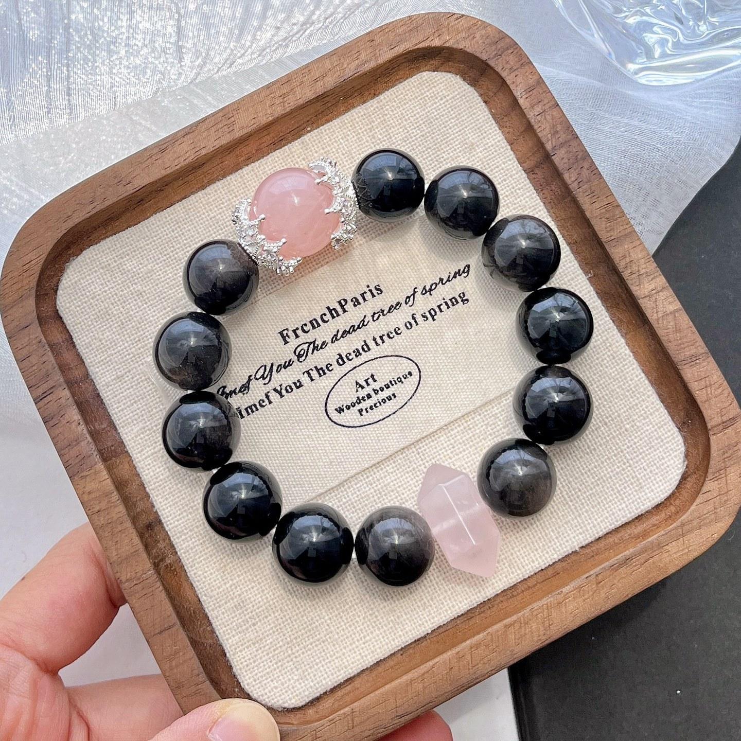 14Mm Natural Silver Obsidian Madagascar Powder Crystal Bracelet Bracelet