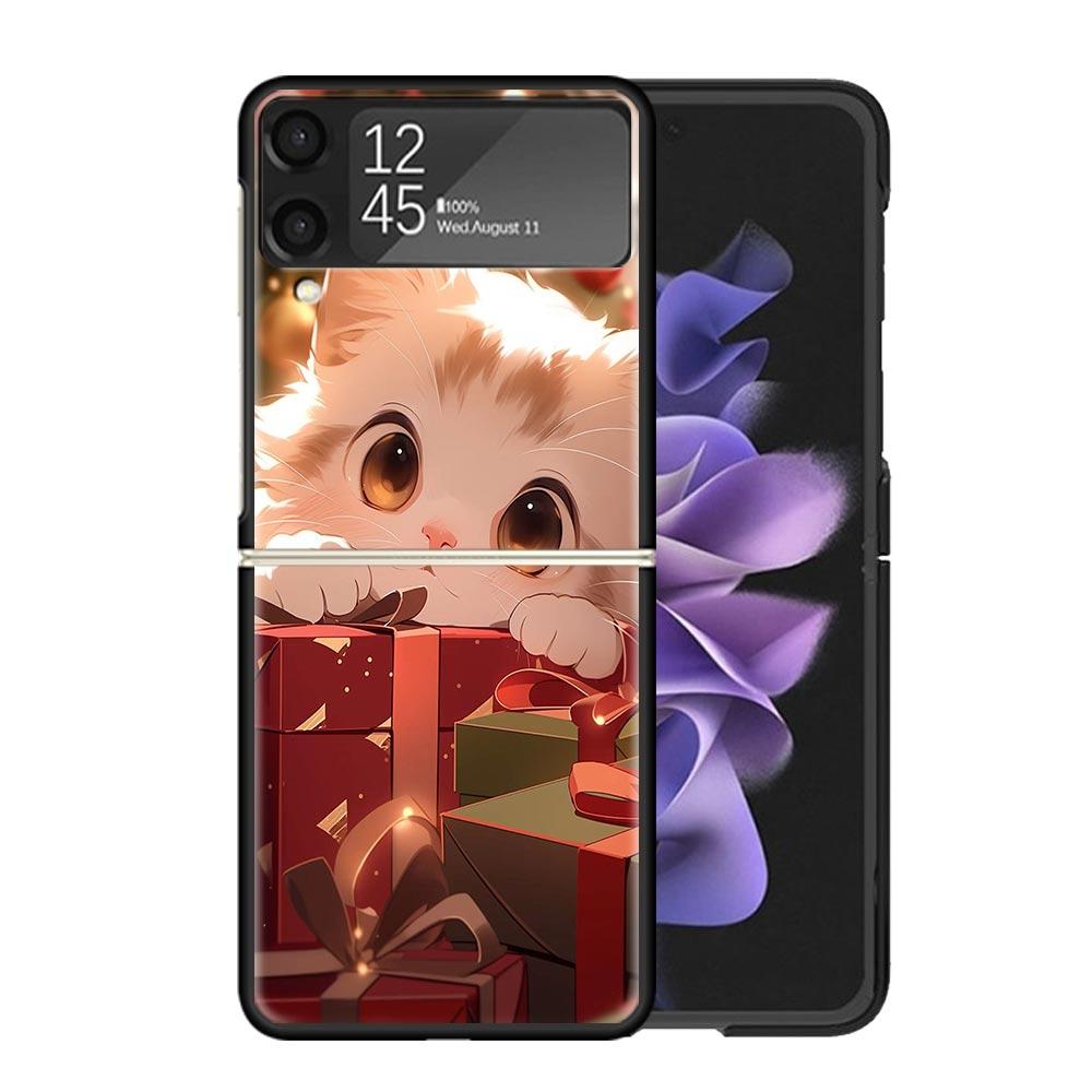Cat Cute Kitten Cartoon Clear Phone Case For Samsung Z Flip 7 6 5 4 3 Galaxy ZFlip7 ZFlip6 ZFlip5 ZFlip4 ZFlip3 5G Print Cover Z