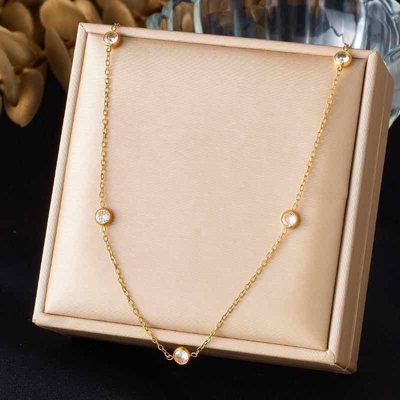 Gold Zircon Station Necklace Dainty Choker For Women