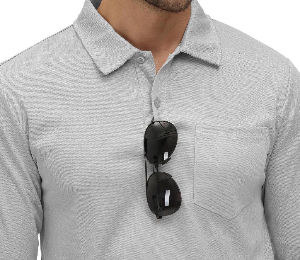 TBMPOY Long Sleeve Polo Shirt with Business UV Outdoor Light Size XL Men's Pockets, Top, Golf, Fitness, Training, Stretchy, Fold-down Collar,