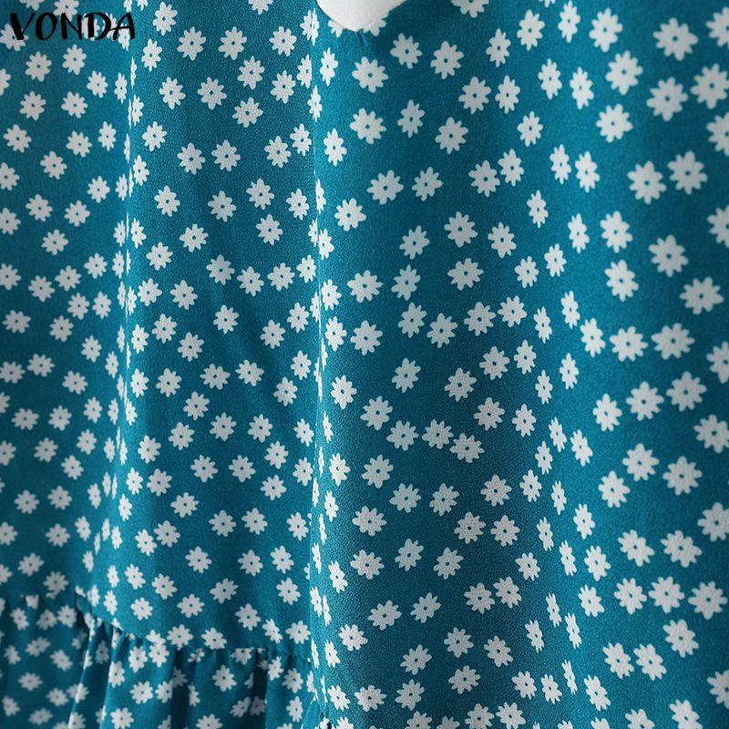 VONDA Women Casual Round Neck Print Patchwork Fake Two-piece Short Sleeve Blouse