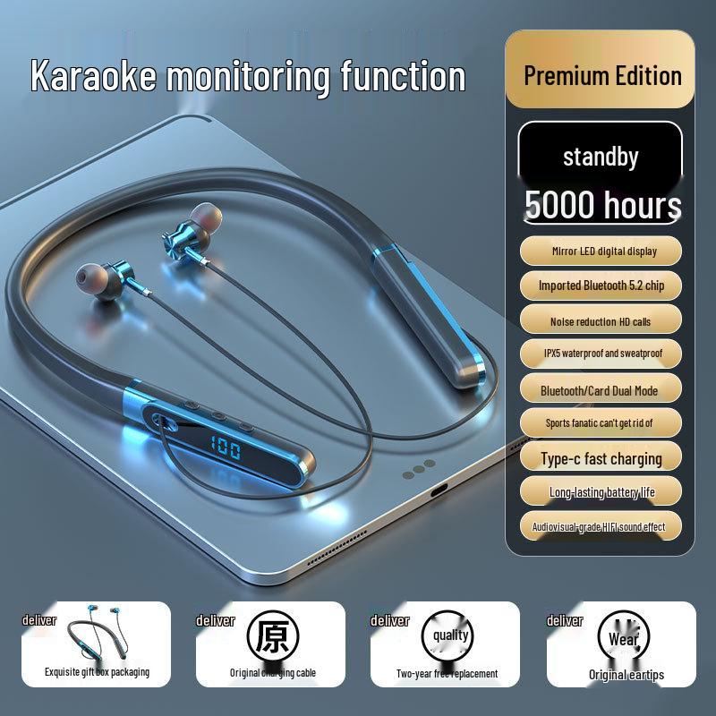 Neckband Bluetooth Headphones with Long Battery Life, Large Volume, Compatible with Apple, Huawei, and Android Devices