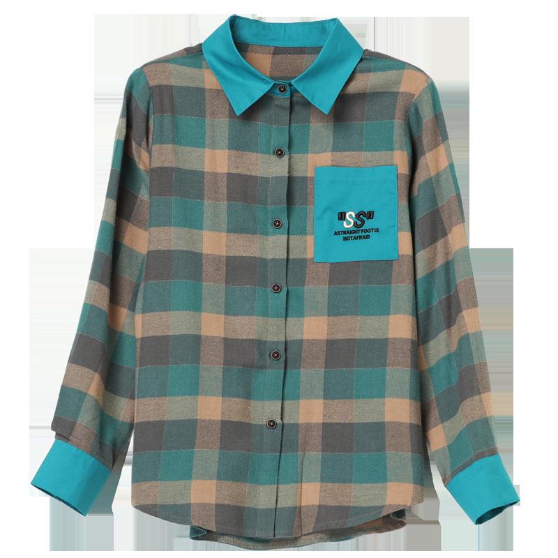 Autumn Plaid Cotton Long Sleeve Shirt for Middle-Aged & Elderly Women - Casual Slim Fit with Lapel