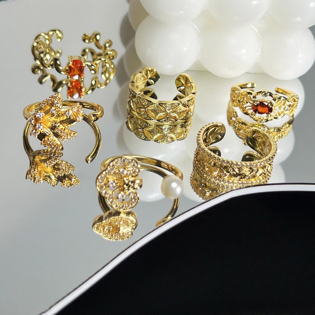 Elegant Wheat Designs Open Rings Adjustable Portable for Women Adjustable Size Sturdy Alloy Materials Gold Finish