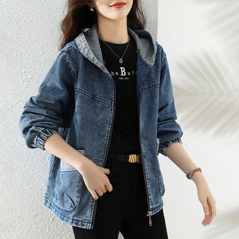 Τζιν Μπουφάν Βαμβακερό Χειμερινό Γυναικείο Χειμερινό με Κουκούλα Vintage Oversized Ζεστό Μπουφάν Παλτό