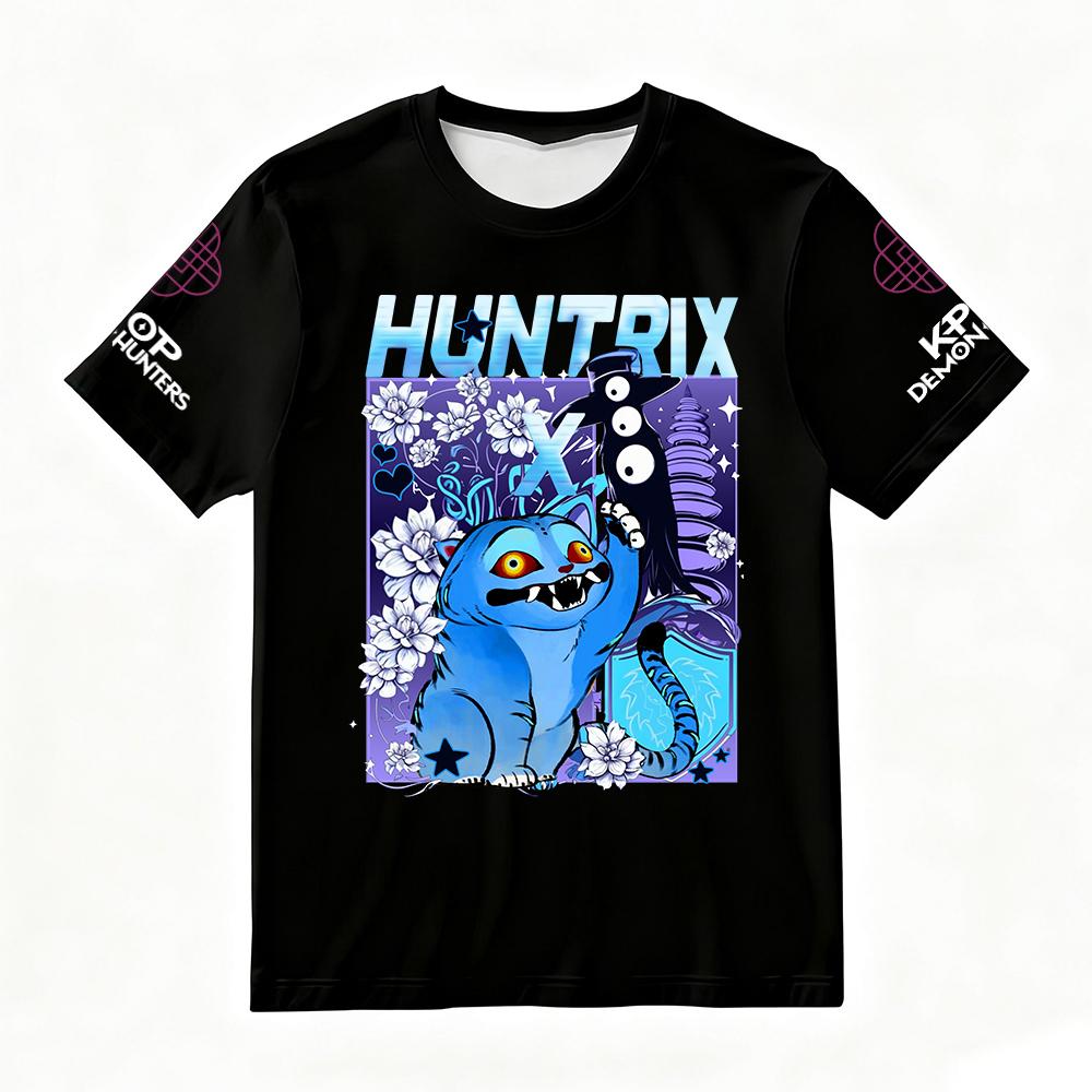 Women's Summer KPop Demon Hunters Graphic T-Shirt HUNTRIX Derpy Tiger & Floral Printed Top for Fashion Streetwear Casual Trendy