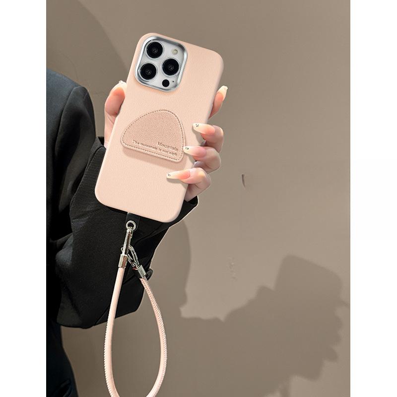 Suitable for Apple 16PRO Phone Case, 15 Simple Leather-textured Stand, 14 Large Holes, Anti-drop 13/12