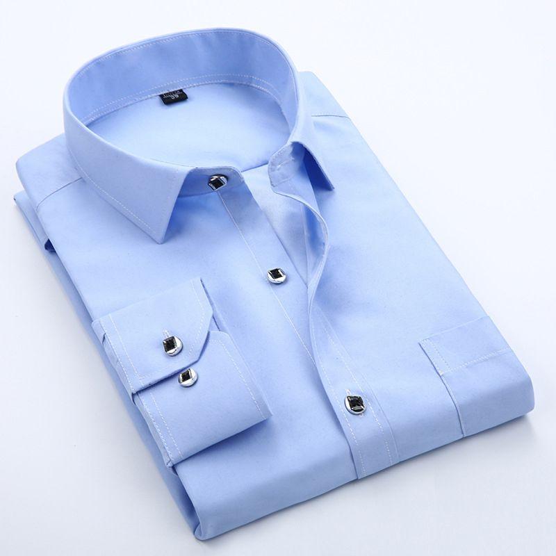 Versatile New Men's Casual Long Sleeve Slim Fit Solid Cotton Dress Shirts