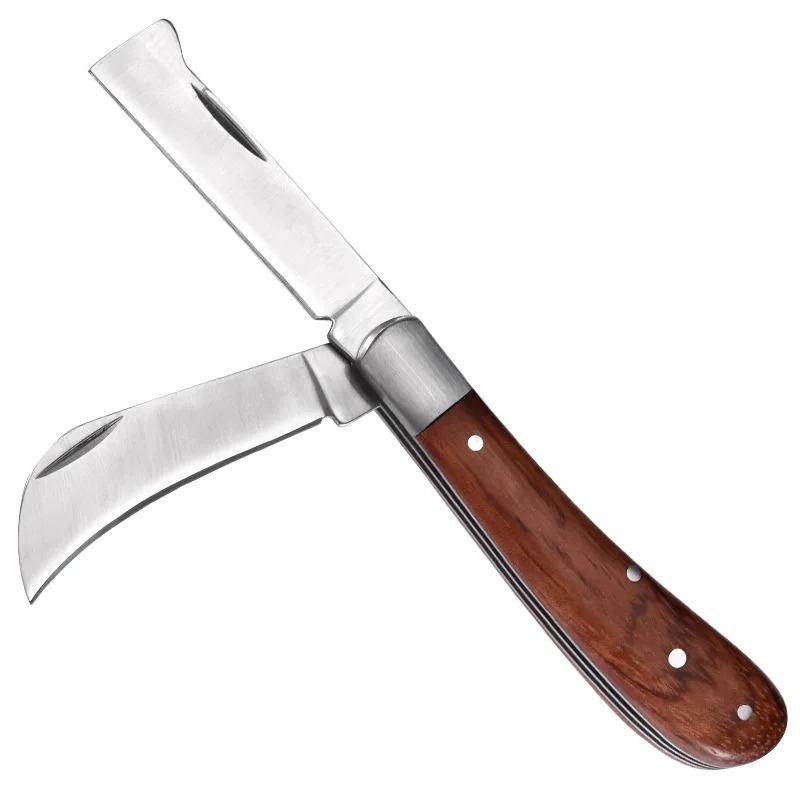 Folding Grafting Knife Grafting Tools Grafting Pruning Knife Professional Garden Fruit Tree Grafting Cutter Wooden Handle Knife