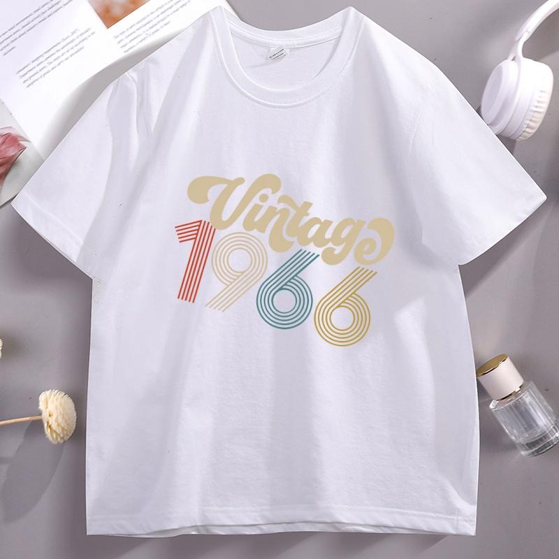 Vintage 1966 Retro T-Shirt 60th Birthday Short Sleeve Tshirt Pullover Round Neck Cotton Short Sleeve T Shirt Breathable Clothes