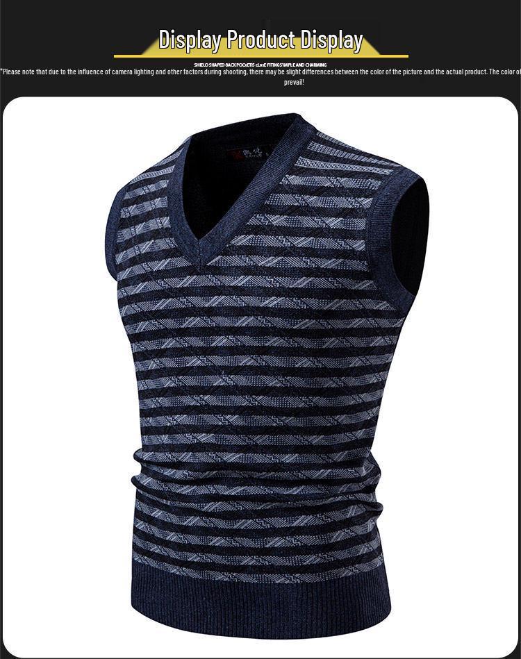 Men's V-Neck Trendy Knit Sweater Vest - Autumn/Winter European & American Style Pullover