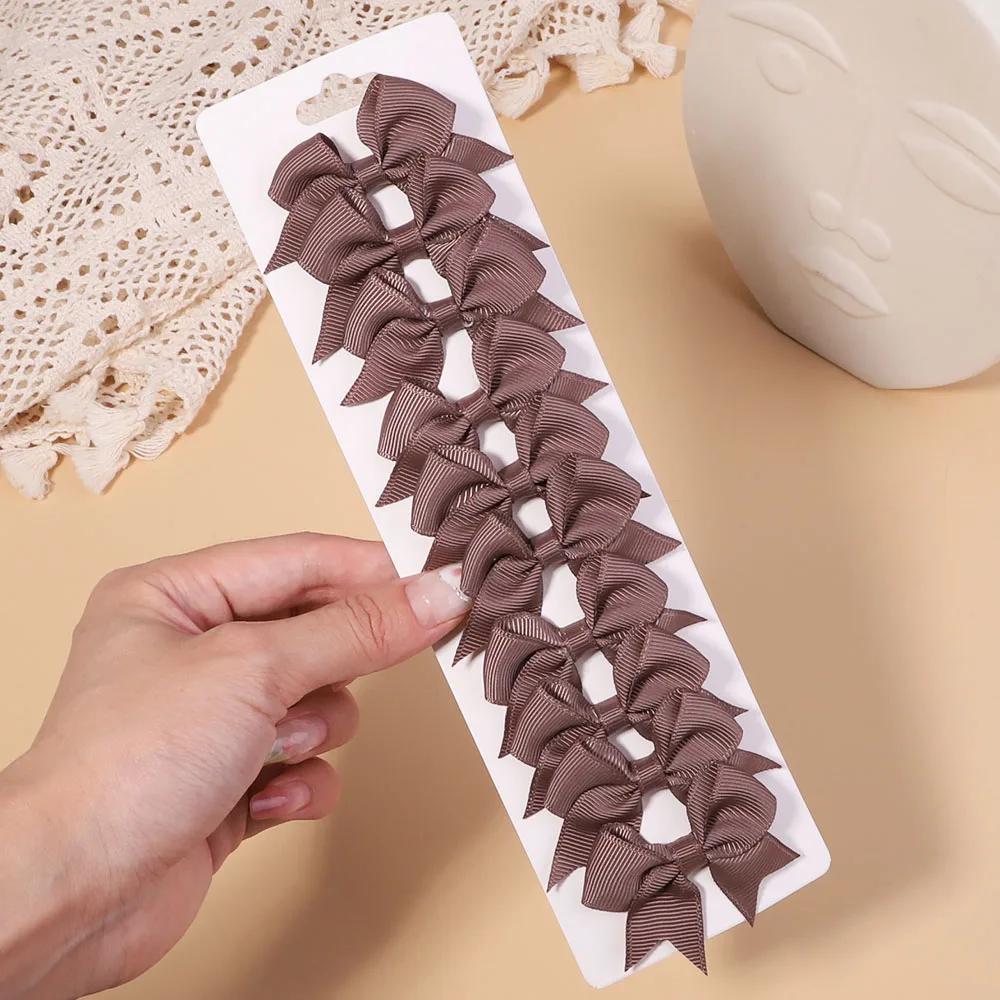 10Pcs/Set Solid Color Grosgrain Ribbon Hairpins for Kids Bows Hair Clips Boutique Handmade Headwear Girls Baby Hair Accessories