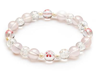 [Kyojudo] Cherry Blossom Crystal Star Rose Quartz Power Stone Bracelet, Natural Stone, Women's Rose Quartz, Cracked Finish, Purification, Amulet (Pear