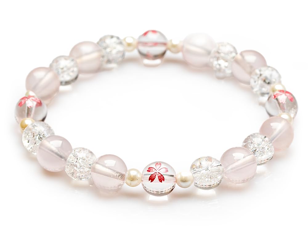 

Sakura Crystal Star Rose Quartz Power Stone Bracelet Natural Stone Rose Quartz Crack Purification Amulet [Kyotojudo] Women s (Pearl, 16cm)