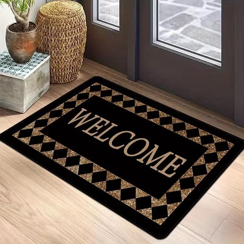 1Pc Letter Print Welcome Door Mat Washable Indoor Outdoor Black Home Decor Carept for Living Room Kitchen Balcony Bathroom Rugs
