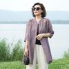 Women's Spring/Summer Retro Embroidered Cotton-Linen Shirt: Stand-Up Collar, Mid-Length, Elegant Mom-Style Casual Jacket