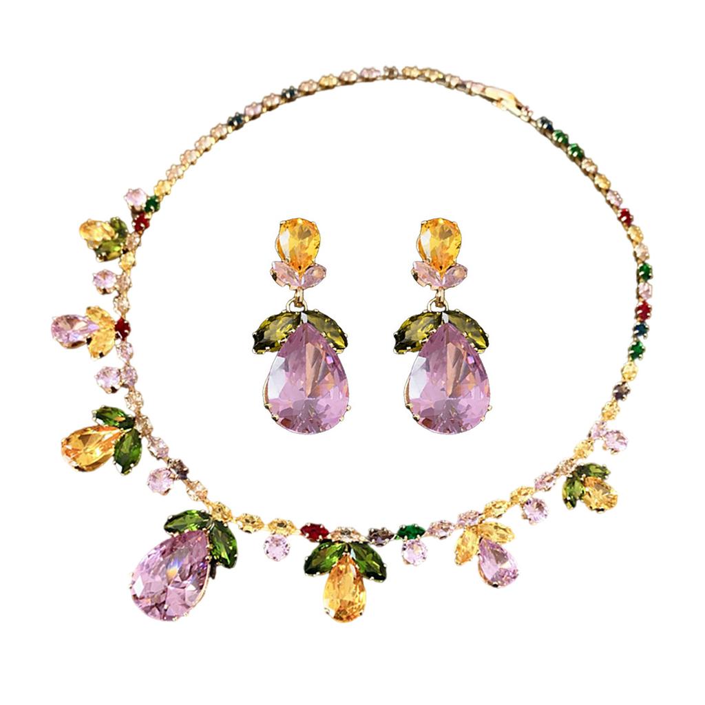 Teardrop Leaf Necklace and Earrings Exquisite Zirconia Waterdrop Leaf Jewelry Set Necklace Earrings For Women