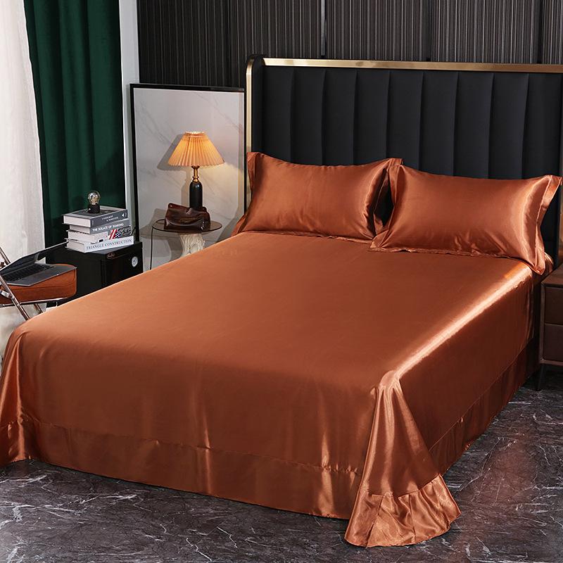 Washable Silk Fitted Sheet Set with Satin Pillowcase & Double Duvet Cover
