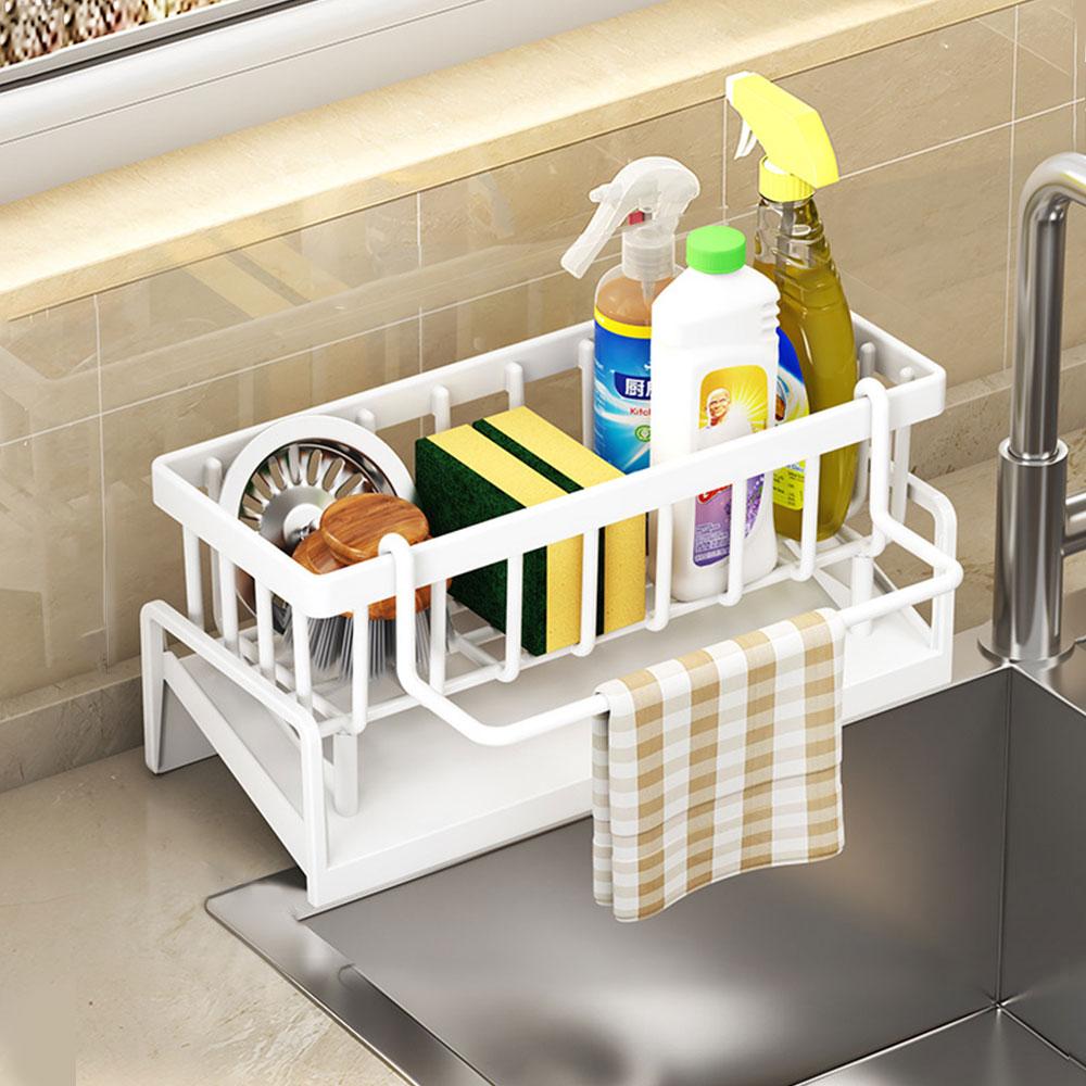 Sink Drain Rack Organizer Kitchen Sink Drain Racks Multifunctional Sponge Rack Drainer Kitchen Shelf Storage Shelf Filter Basket белый
