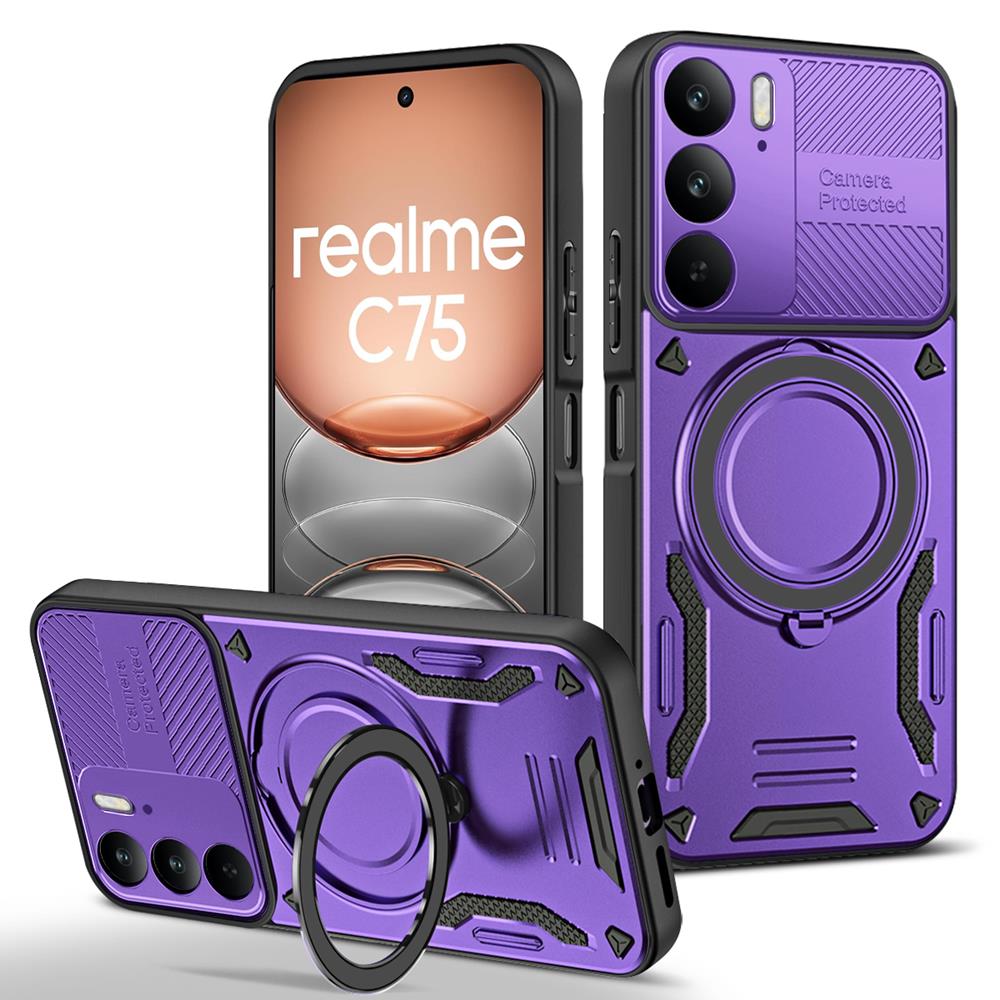 Armor Magnetic Case For OPPO A5 A5X Reno 13 13F 14 14F Pro Realme 14 15 Pro Plus C75 5G Ring Bracket Bumper Stand Holder Cover
