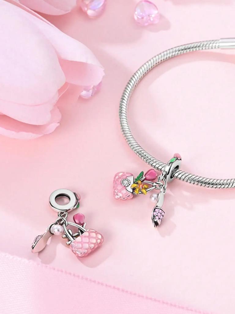 Charms Platacopper Colors Pink Bag Cosmetics Beads Charm Pendant For Original Bracelet For Women Diy Jewelry Love Gift