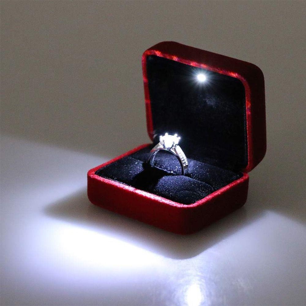 Solid Color LED Ring Jewelry Box Velvet LED Light Ring Display Case  Birthday Gift
