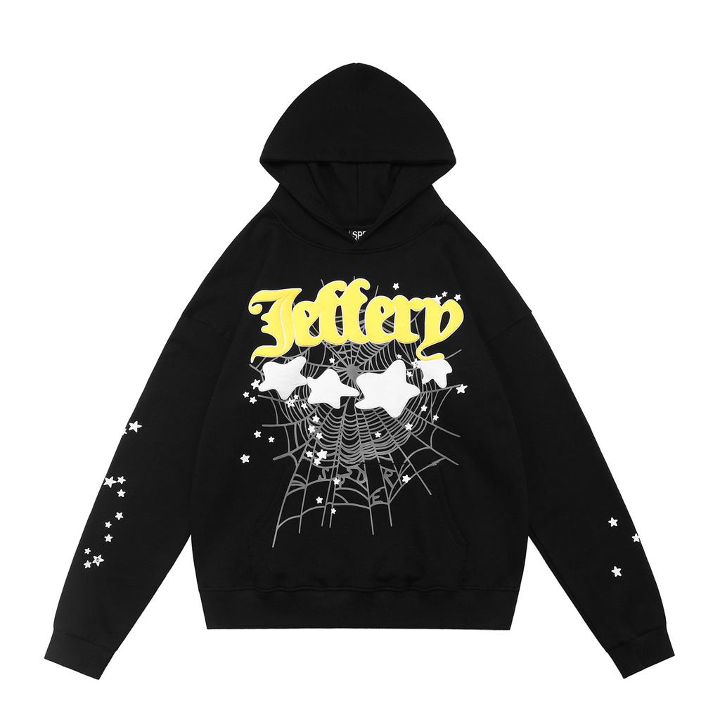 Cross-border beauty tide sp5der loose American hip-hop street casual loose and versatile pure cotton hooded sweater printing