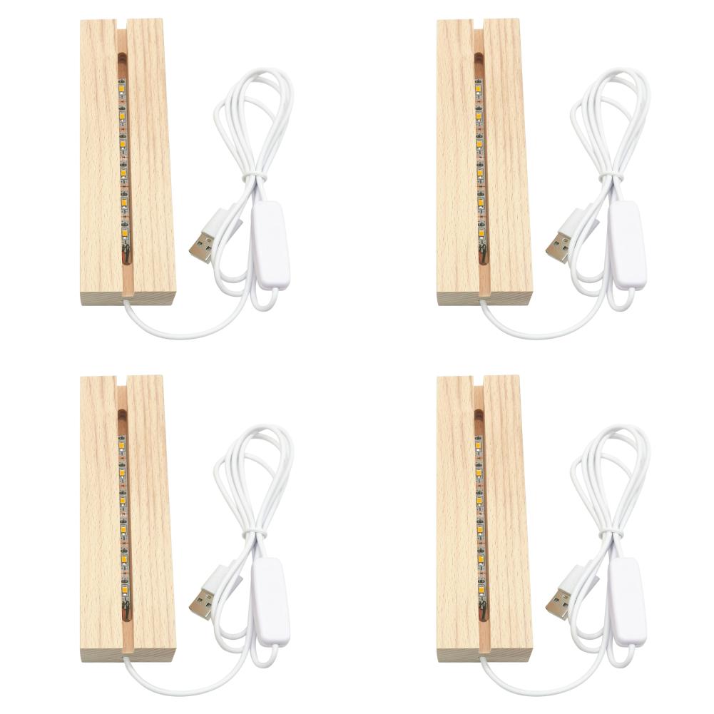 10-1pcs LED Wood Light Display Crystal Wooden Lighted Base Stand Acrylic Light Plate Base USB Wooden Base for Resin Art Lights