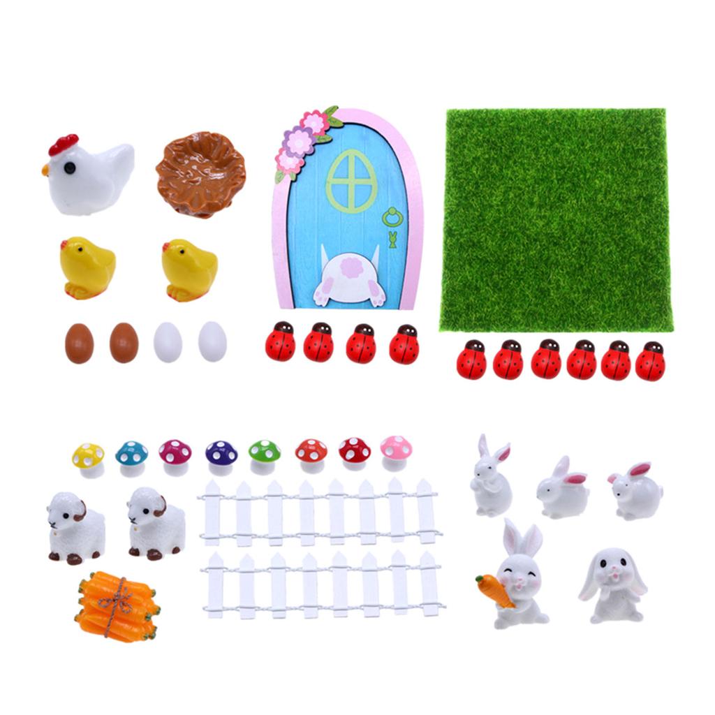 Festive Dollhouse Miniature Accessories Easter Ornaments Set Small Scene Model Collection Garden Animal Rabbit Chick DIY