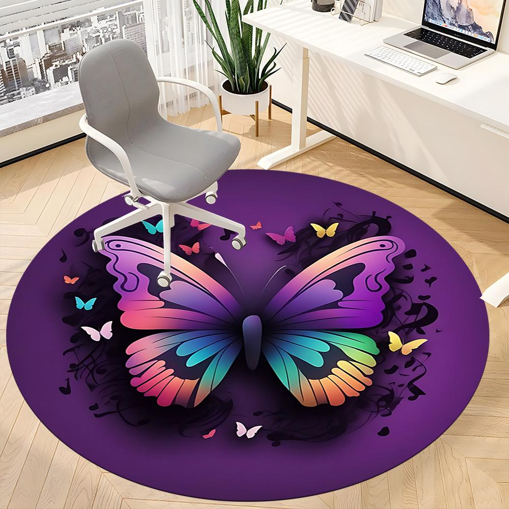 1pc Butterfly Design Chair Carpet for Office, Round Polyester Mat, Indoor Decor for Office, Easycare Fabric, Washable Non-slip Area Carpet