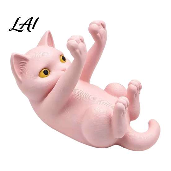 Desktop Cat Figurine 3D Printed Phone Holder Lying Kitten Mobile Stand Smartphone Stand for Home Office Desk Decor Gift Lovers Animal Figure Mount