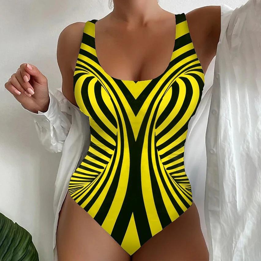 New bikini sexy skin tone one-piece bikini swimsuit printed women's swimsuit