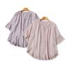Export Japanese Single Summer Blouses V-neck Single Breasted Ruffle Sleeve Easiest for Match Embroidery Stitching Loose Casual Top