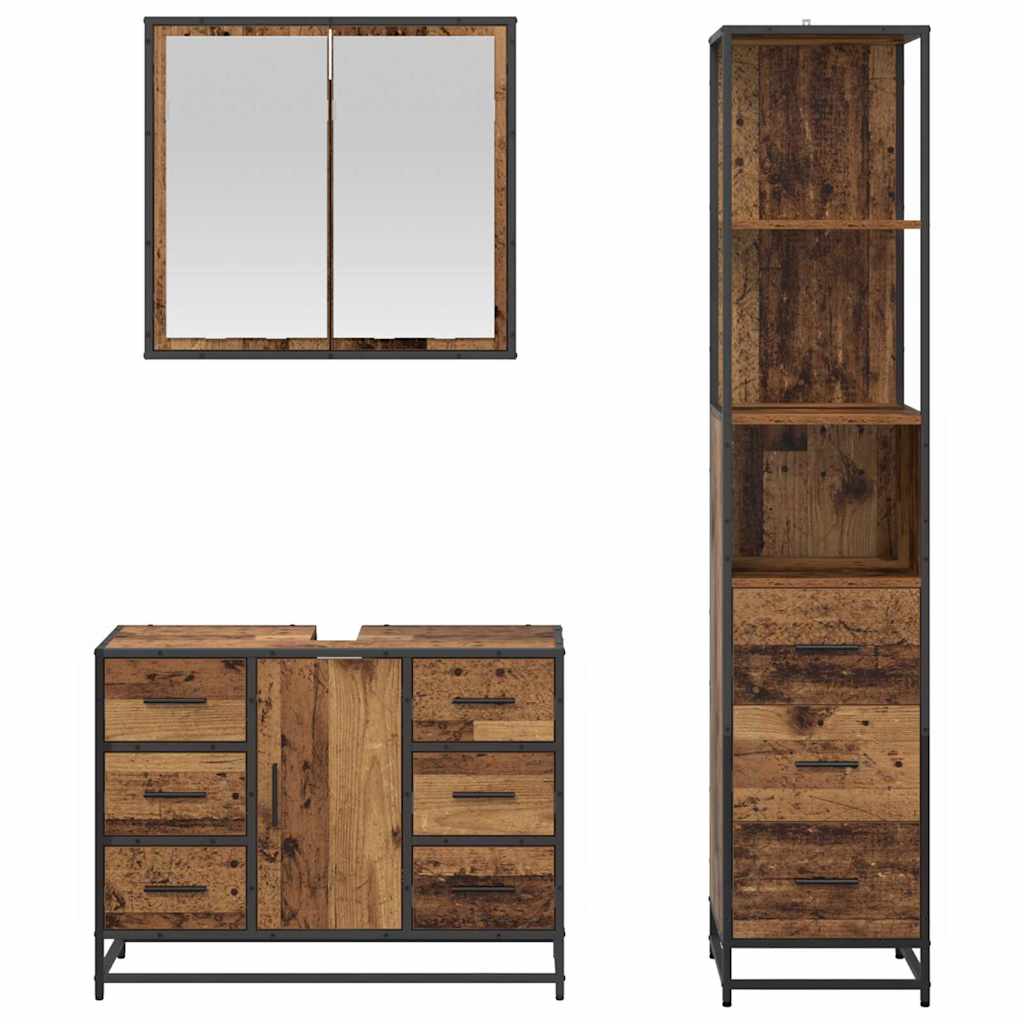 Bathroom Furniture Set with Drawers 3 Pcs Reclaimed Wood Effect Particleboard