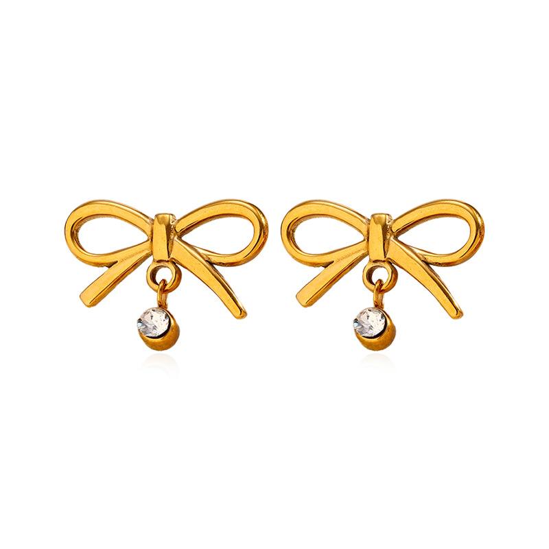 18k gold stainless steel bow stud earrings light luxury high-end simple earrings do not fade titanium steel earrings