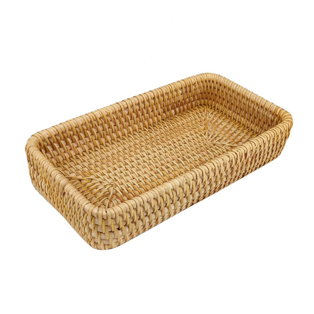 Rattan Tray Tabletop Organization Hand Woven Snack Storage Basket Multifunctional Serving Tray