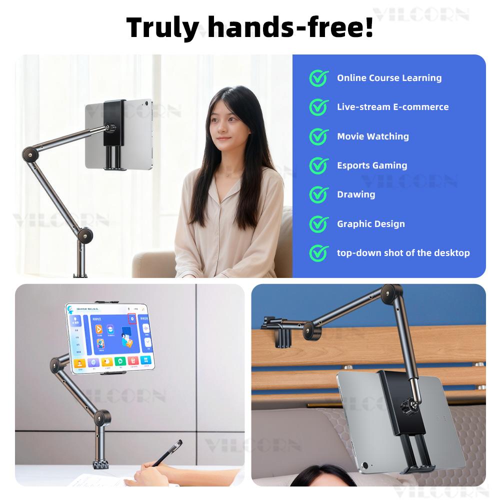 Adjustable Tablet and Phone Holder Bedside Desktop Clamp Stand for Hands-Free Viewing