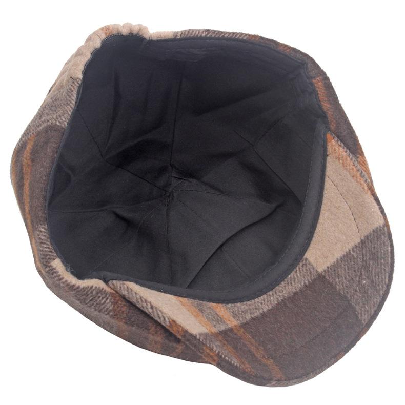 Plaid Octagonal Hat Beret Autumn Winter Men's Warm Forward Hat Wool Plaid Newsboy Hat British Female Paintsman Hat