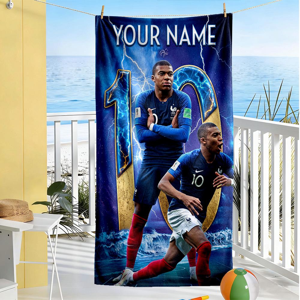 Mbappe Customizable Name Beach Towel Quickdry Soft Microfiber Portable For Swimmingbeachcamping Travel Beach Accessoriesgym