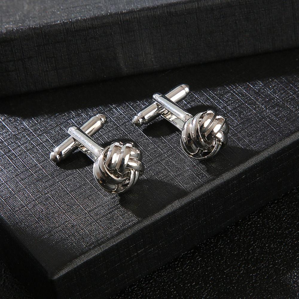 Alloy Alloy Cufflinks Gold Silver Black Shirt Suit Cuff Links Elegant Style Knot  Men