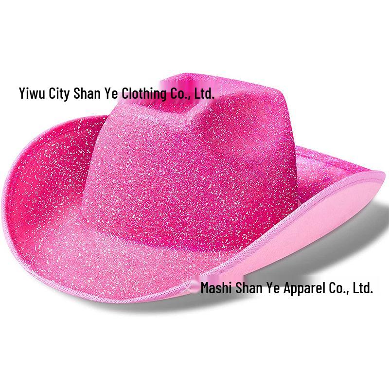 Pink Glitter Rhinestone Denim Hat, Glasses & Bandana Set