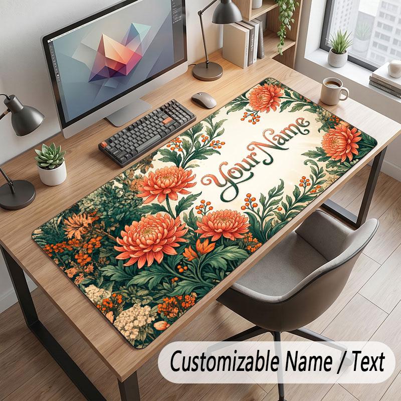 Floral Garden Theme Customized Mouse Pad Personalized Print Name Text Desk Mat For Home Office Table Decor