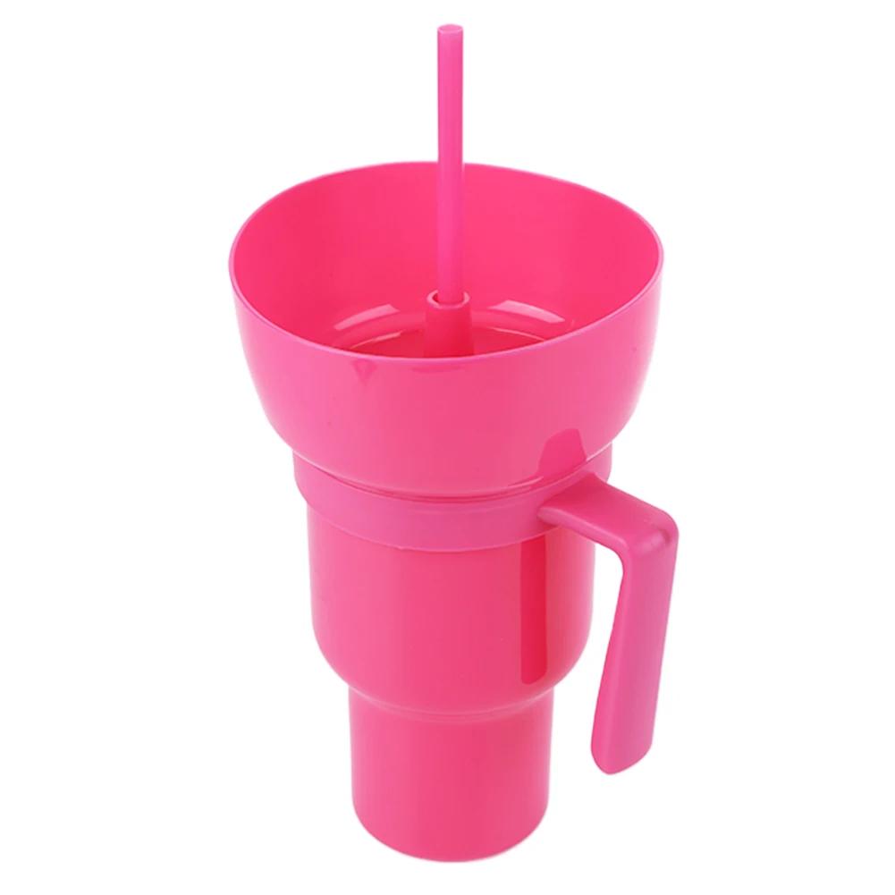 Stadium Tumbler Popcorn Drink Cola Cup 2 In 1 Snackies Cup Portable Splash Snack Bowl Chicken Storage Bowl with Handle Straw Cup