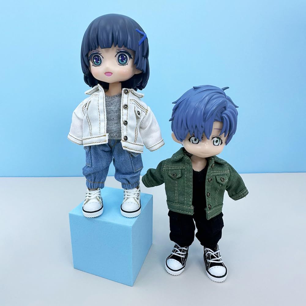 Niannyyhouse BJD Doll Clothes Denim Suit for OB11 Size Obitsu Doll 11cm Body 1/12 Jacket, Pants, Vest, Shoes, (Pink)