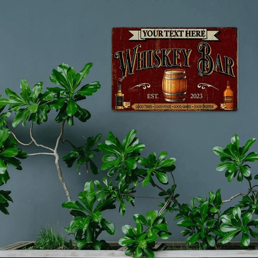 Customizable Personalized Whiskey Bar Sign, High Quality Scratch Water Resistant Metal Tin Wall Art