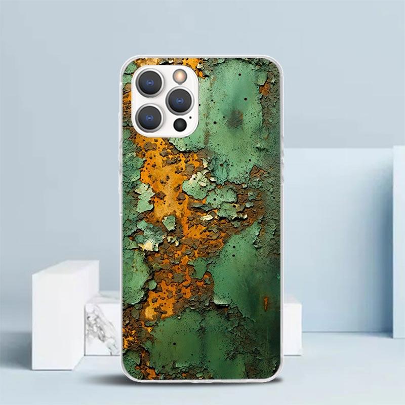 Vintage Industrial Style Rusty Pattern Soft Cover for iPhone 16 17 Air 15 14 Pro Max 16E Phone Case 13 Mini 12 11 7 SE 8 Print P