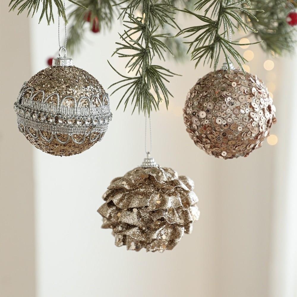New Champagne Christmas Tree Ball Hanging Ornaments Glitter Foam Xmas Tree Decorations Christmas Ornaments Xmas Party