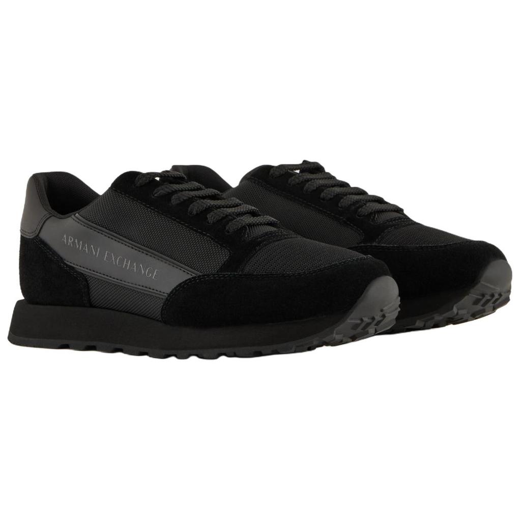 Armani Exchange Leather Lace-Up Round Toe Low-Top Sneakers Men sneakers Black XUX083XV2631K001