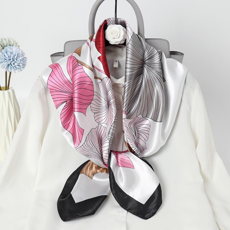 

Летний большой квадратный платок 90 см Женский шелковый платок Головной платок Универсальное украшение Защита от солнца Шаль Шелковый платок