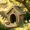 Wild Bird Gift for Gardeners House Shape Hanging Feeder Outdoor Garden Decor, Weatherproof Resin Backyard Watching Supplies with Large Capacity Tray &